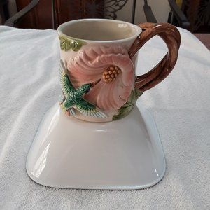 Vintage hand painted hummingbird mug